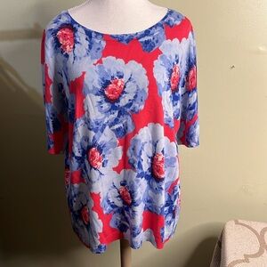NWT Talbots Womens Sweater Floral Short Sleeve Scoop Neck Cotton Blend Size XL